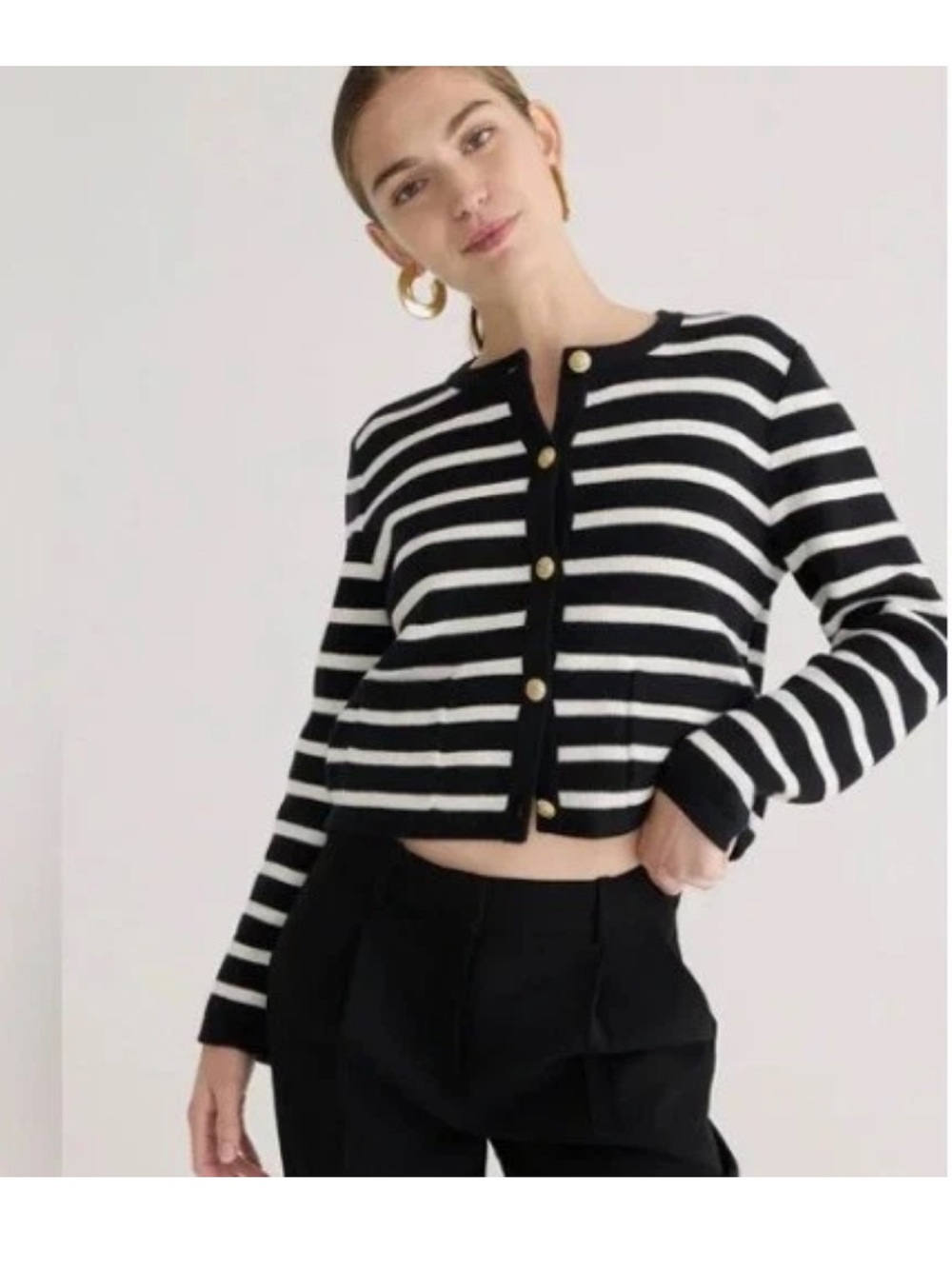 J.Crew Emilie LadyJacket Black & White Button-Front Cropped Cotton Small